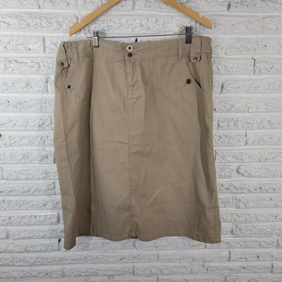 CJ Banks Womens Skirt 16W Plus ALine Beige Denim Blend Zip Slit Pockets BRO24E - Picture 1 of 10
